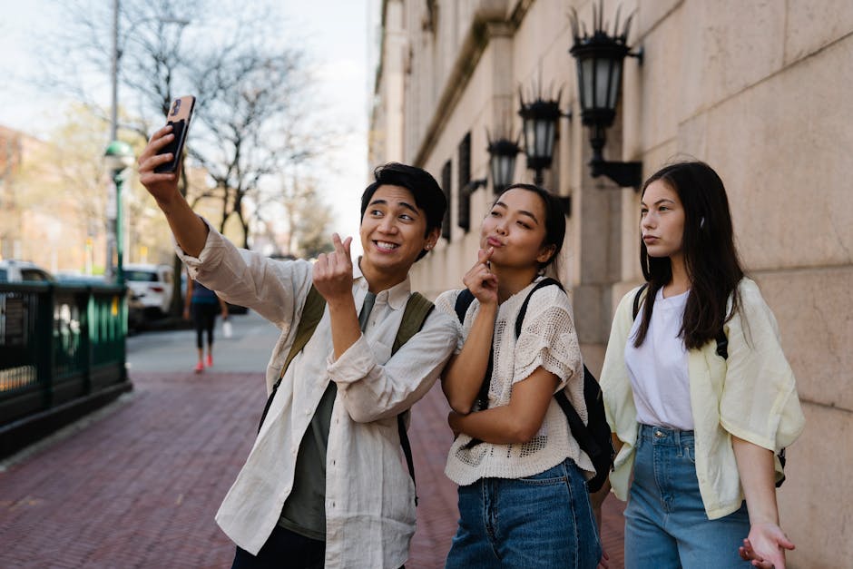 Teenagers taking creative photos