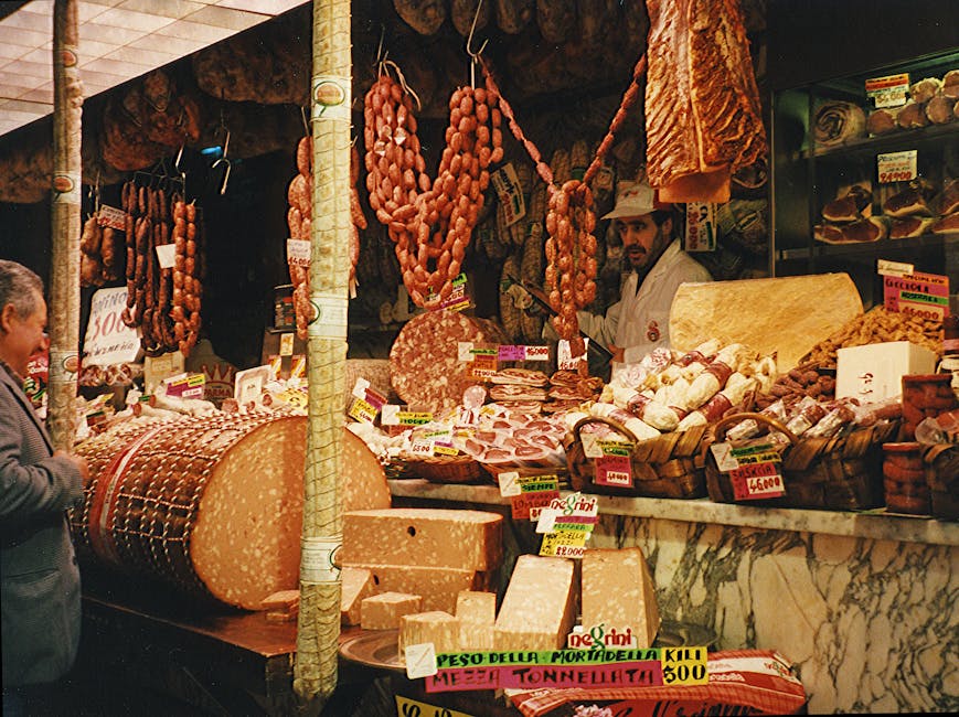Local market stalls with fresh cheese and cured meats in Perugia for family tasting