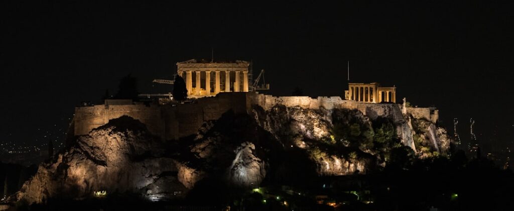 Projection onto the Acropolis at night