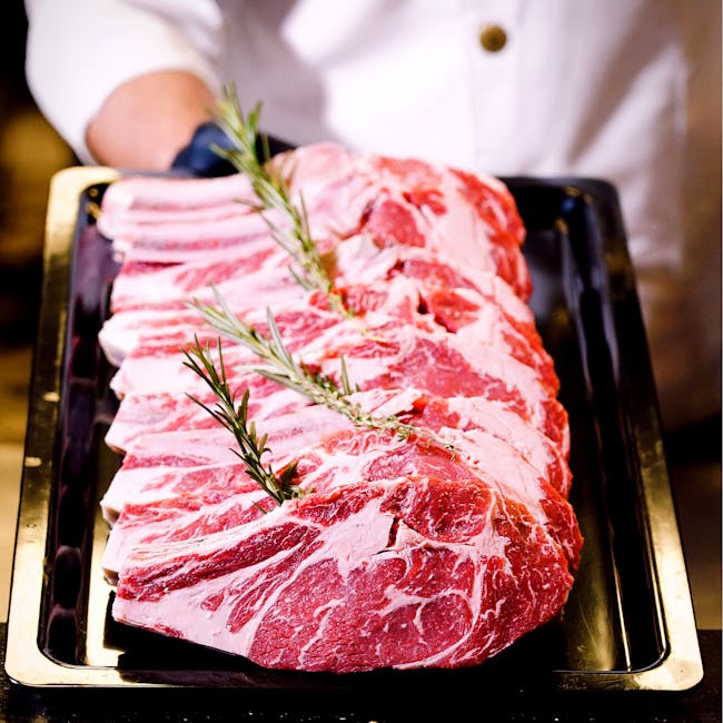 Butcher stall with lamb chops