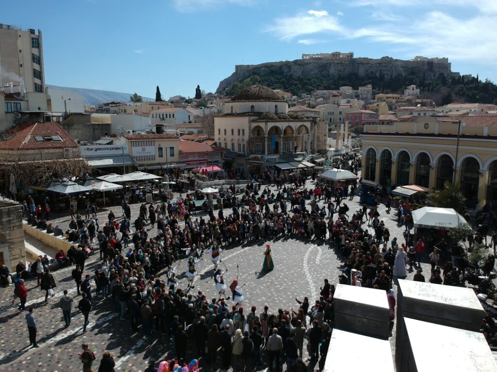 Monastiraki flea market stalls in the morning