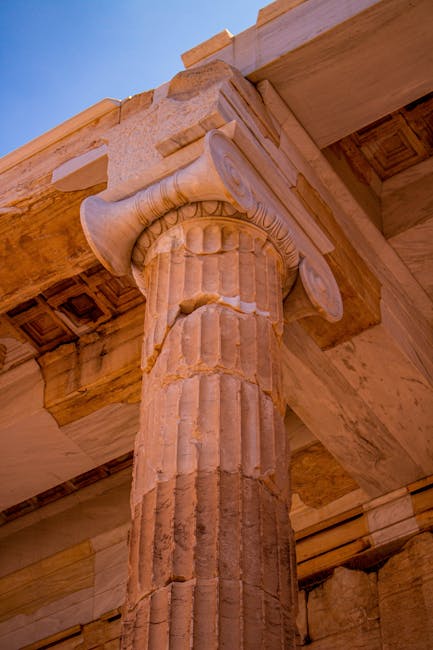Close-up of Parthenon stone detail at midday