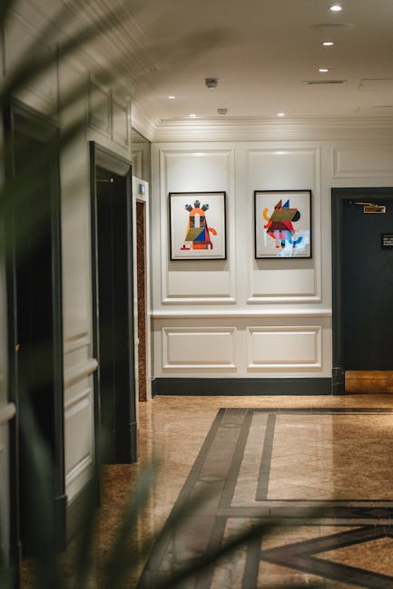 Contemporary art hotel gallery room interior in Athens