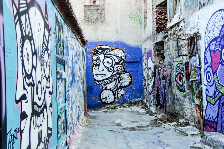 Gallery alley and street art in Psyrri, Athens