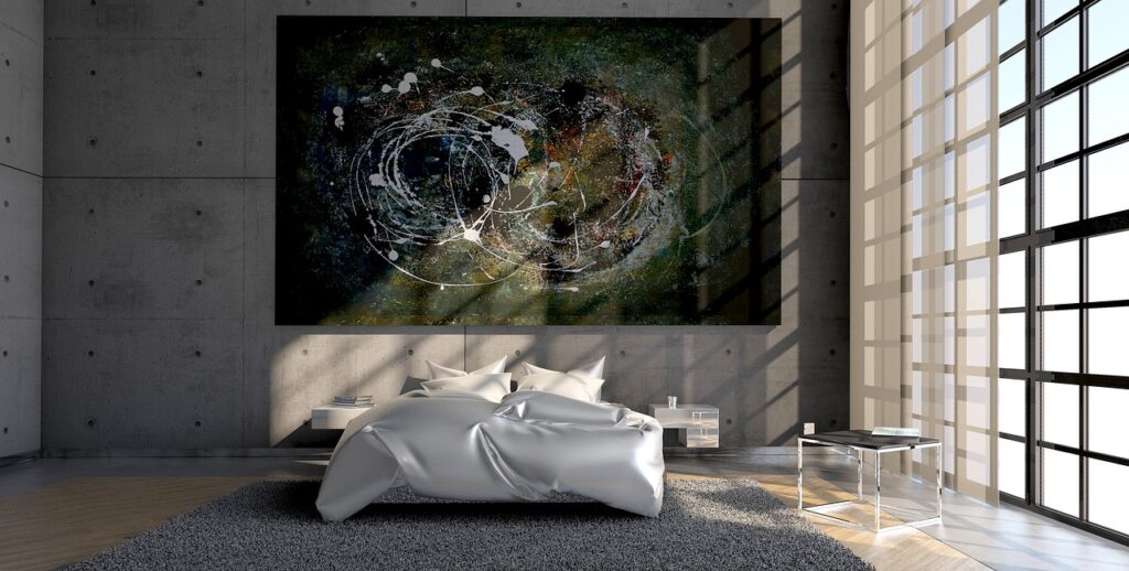 Hotel suite with contemporary mural in Athens