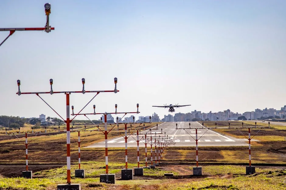 Petit avion turbopropulseur en approche de la piste de l'aéroport de Pise