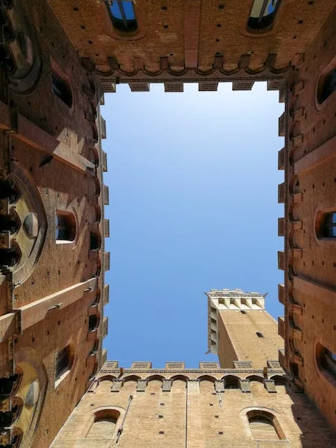 Cour intérieure du Palazzo Pubblico à Sienne, Torre del Mangia visible