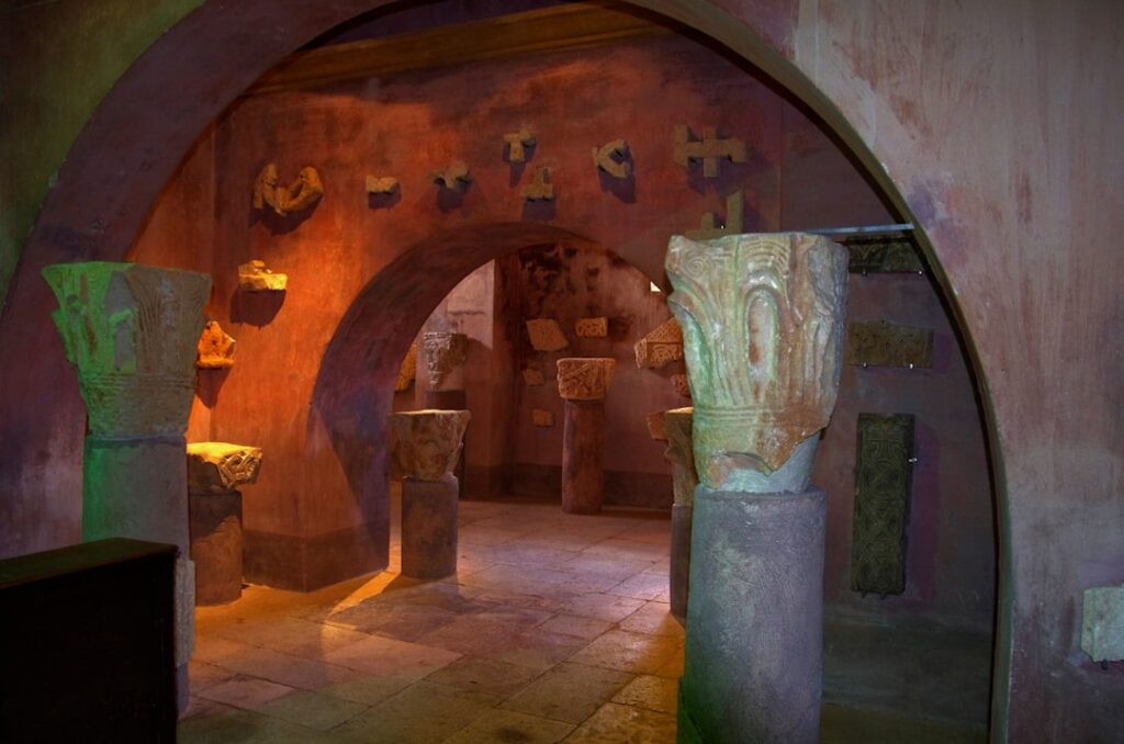 Interior view with artifacts at the Archaeological Museum of Corfu