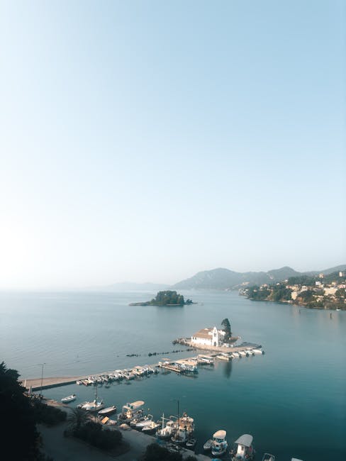 Vlacherna monastery on the islet at sunrise near Kanoni