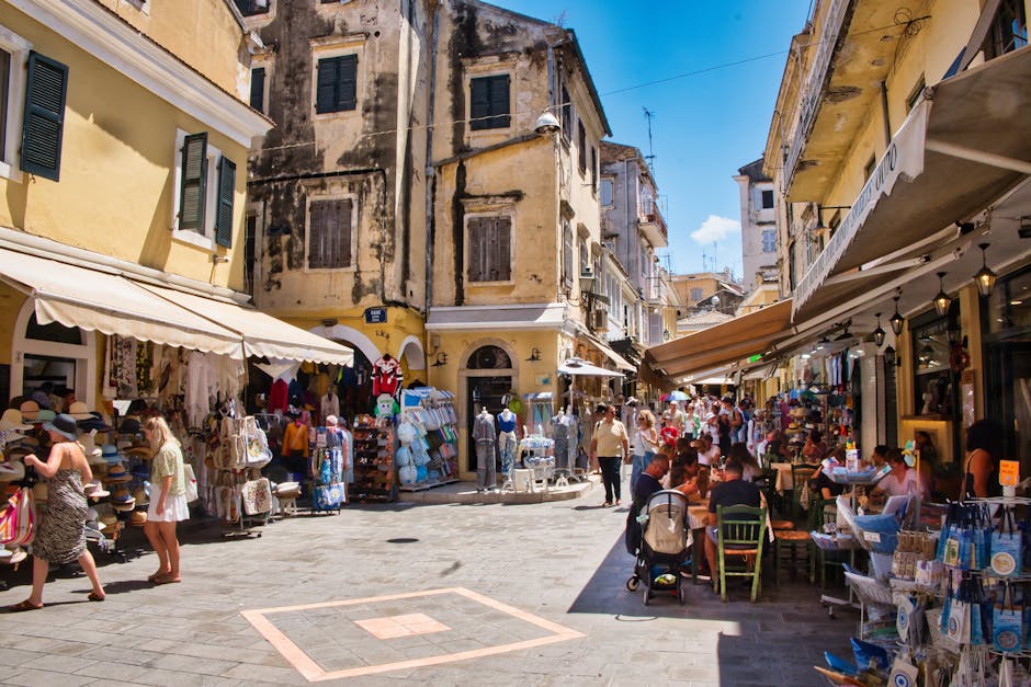 Scena di un caffè nella città vecchia di Corfù