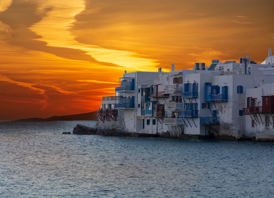 sunset over Little Venice in Mykonos