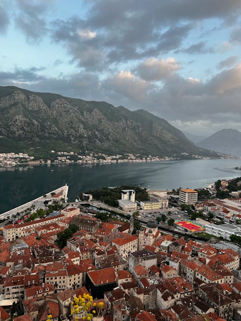 Sunset view over Kotor old town from the city walls