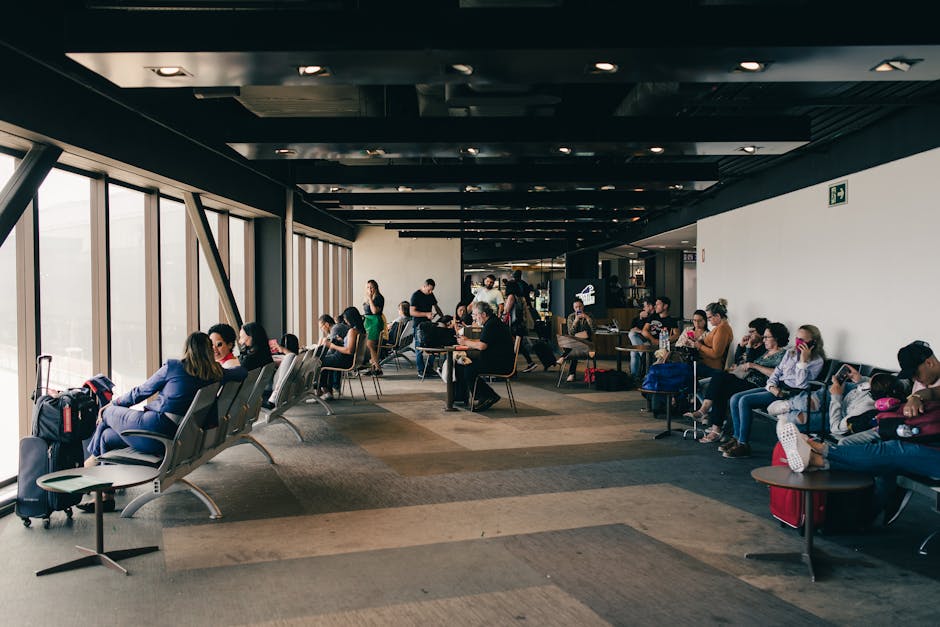 Travelers waiting at a transport hub