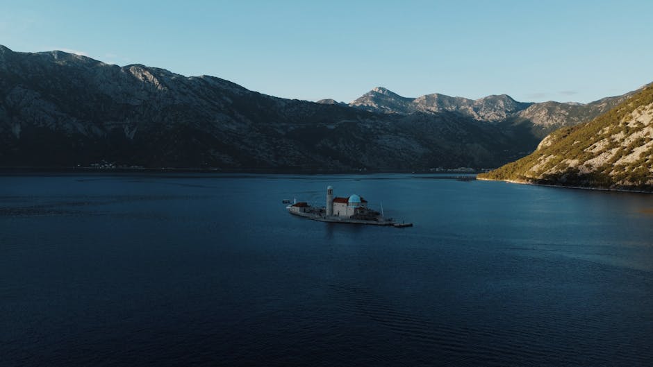 Small islet with church in the center of Bay of Kotor
