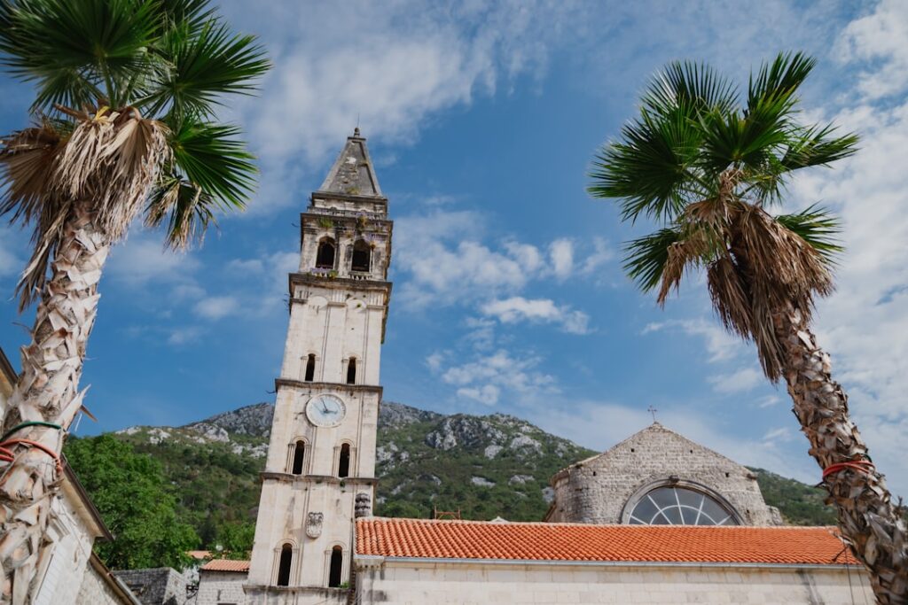 Close-up facade of the Cathedral of Saint Tryphon in Kotor