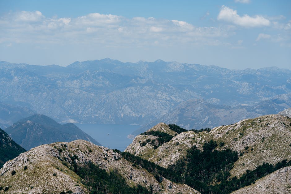 Uitzicht op bergen en de baai van Kotor vanaf hoog uitkijkpunt
