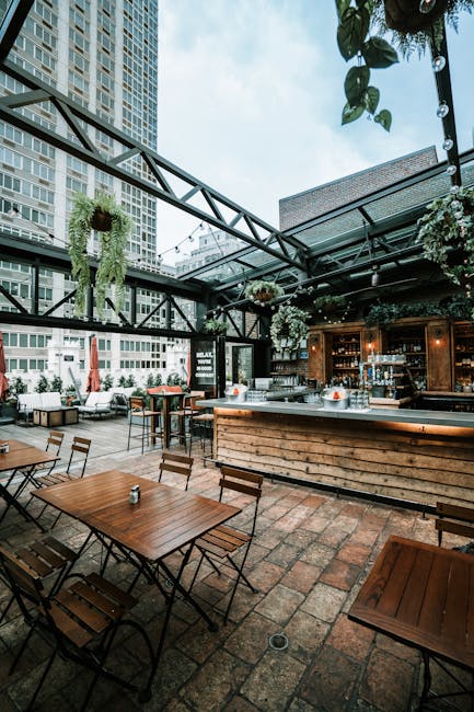 Trendy rooftop bar