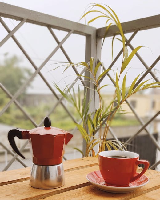 Coffee on a rooftop terrace in morning light