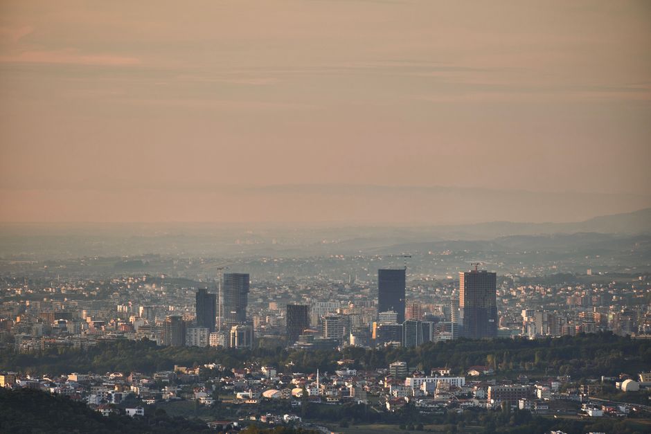 Evening panorama over Tirana from Dajti mountain viewpoint
