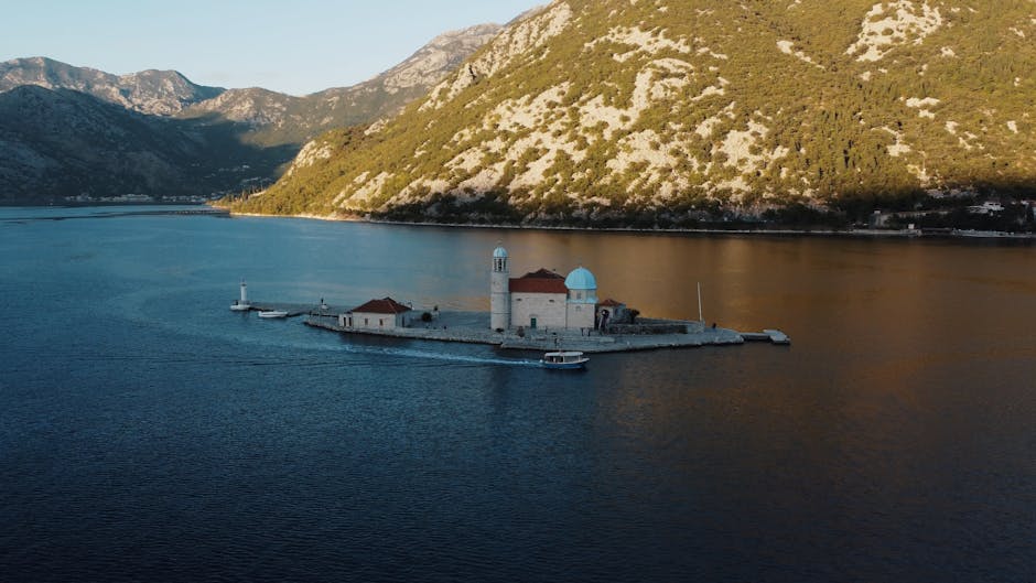 Perast waterfront and church island