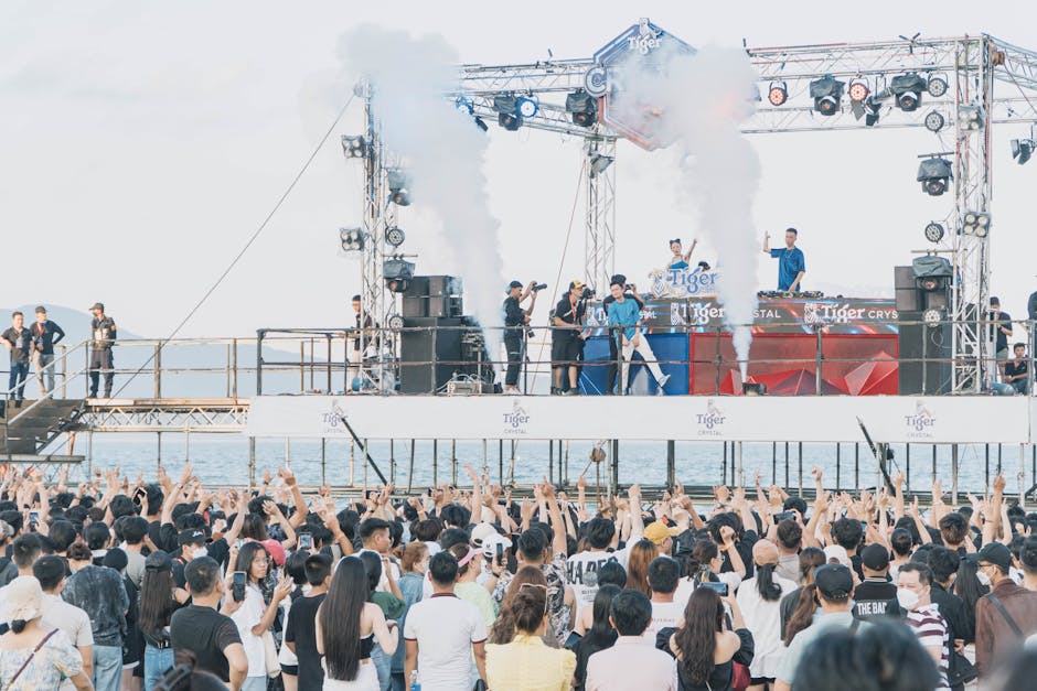 Sea Dance festival stage and night crowd