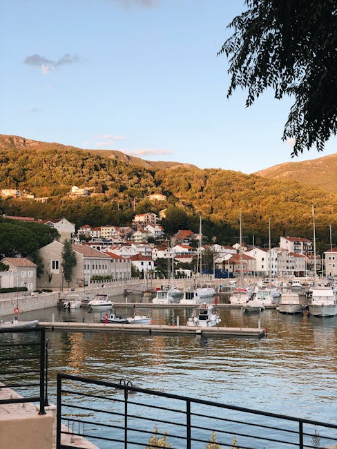 Rooftop terrace overlooking the old port of Herceg Novi at sunset