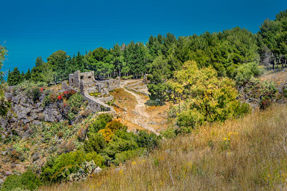 Butrint National Park ancient ruins with coastal view
