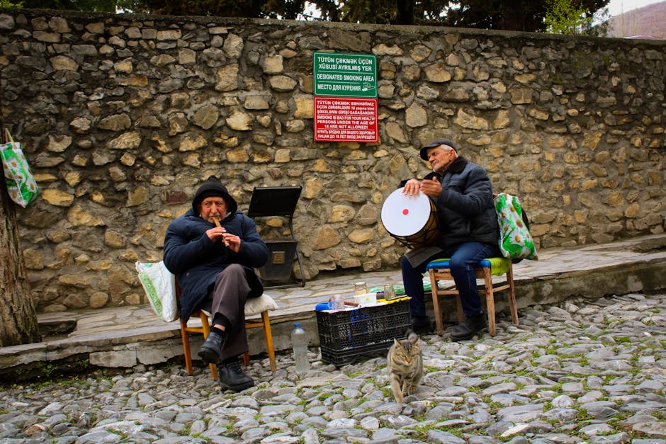 Gjirokaster old town street musicians performing