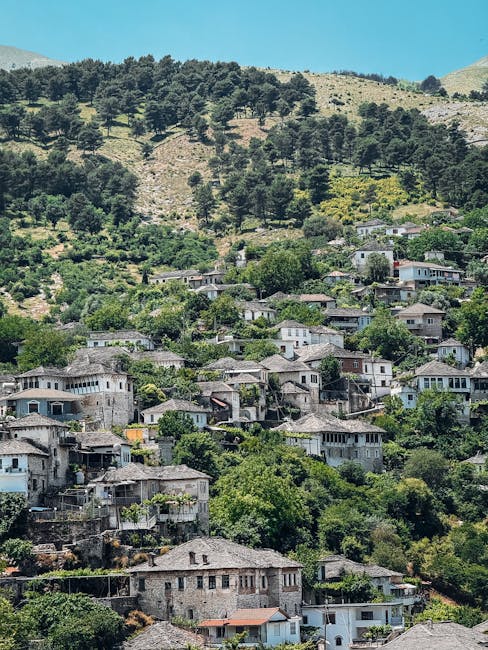 Traditional Albanian mountain village stone houses