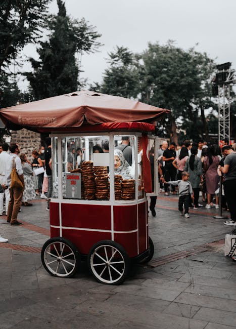 Local food stalls selling byrek at an Albanian festival