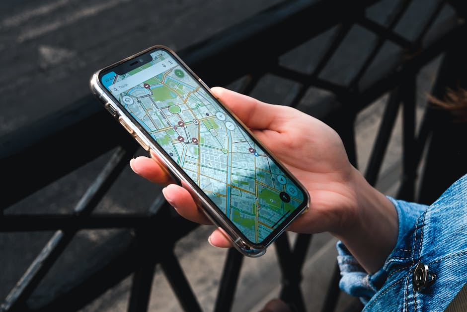 smartphone with offline map and route shared to friend