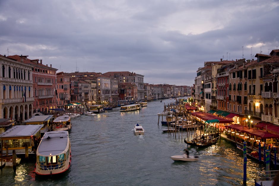 Venice gondola canal at dusk