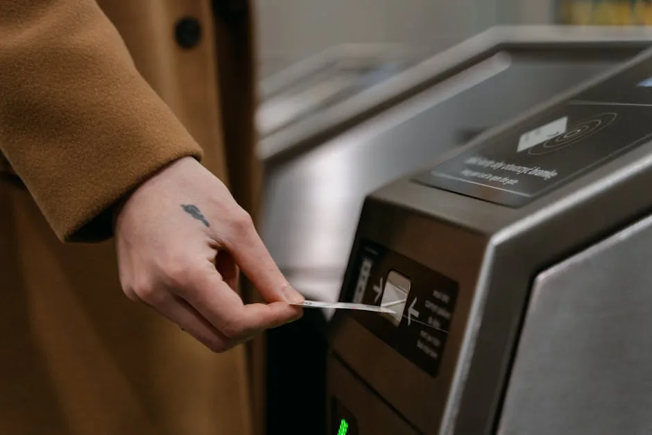 Main insérant un ticket dans un composteur pour vaporetto à Venise