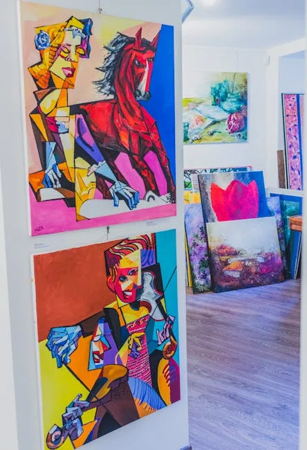 Tableaux colorés exposés dans une galerie d'art contemporaine à Venise
