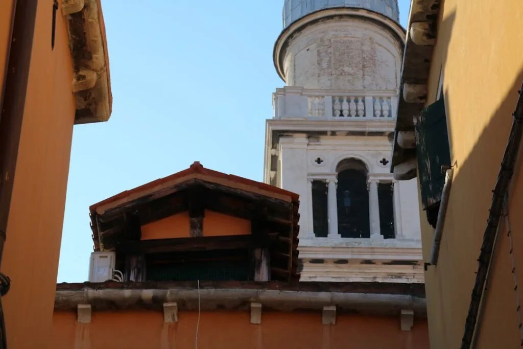 Burano Piazza Baldassarre Galuppi clock tower sunny
