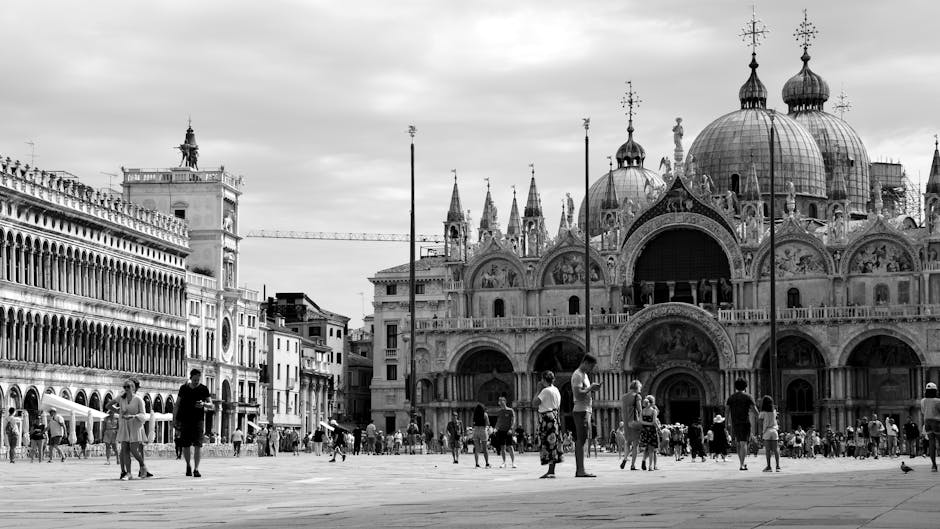 St Mark's Basilica plaza morning tourists