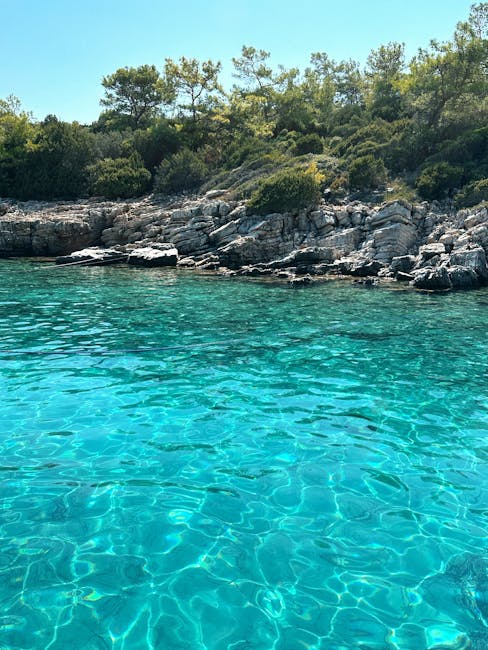 Kašjuni beach rocky shoreline and crystal clear water