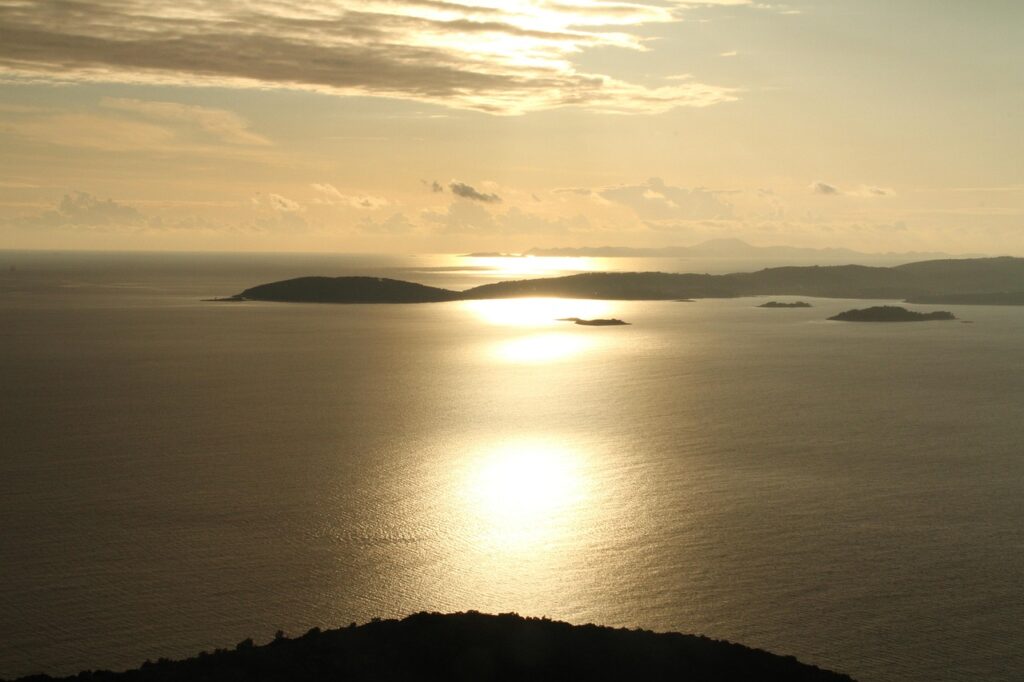 Sunset view from Marjan lookout over the Adriatic islands