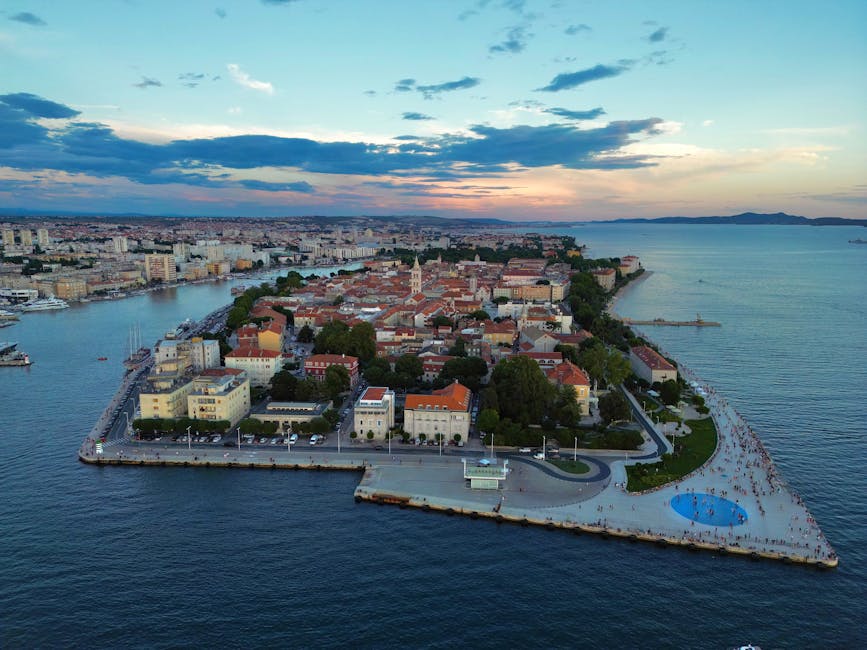 Coastal bike path at sunset in Zadar