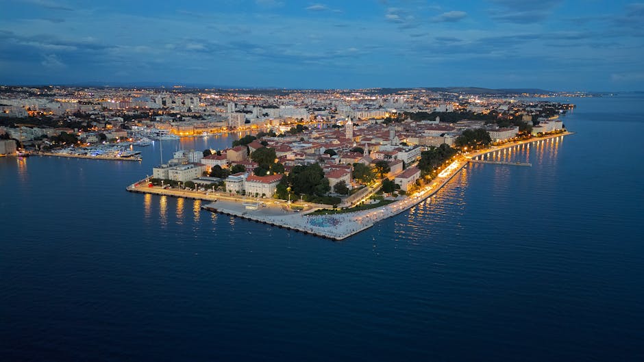 Zadar old town coastline at sunset