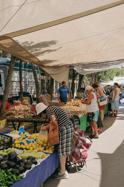 Acquirente al mercato di Zadar che contratta con un venditore locale