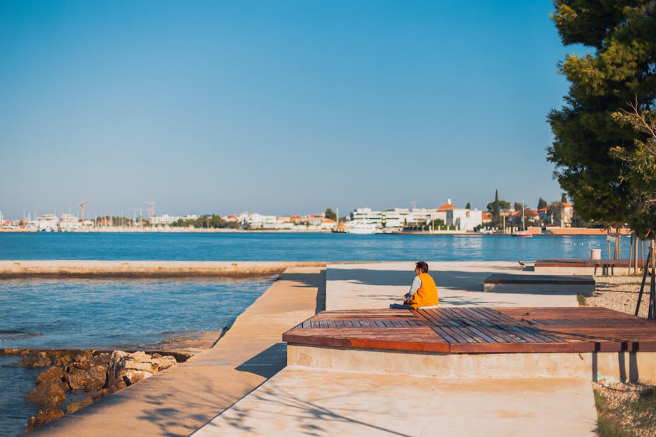 Zadar waterfront early morning quiet scene
