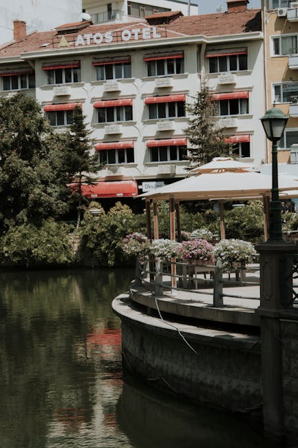 Hotel Jezero terrace overlooking the lake with breakfast view