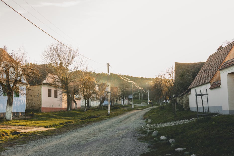 Jezerce village stone road in evening light