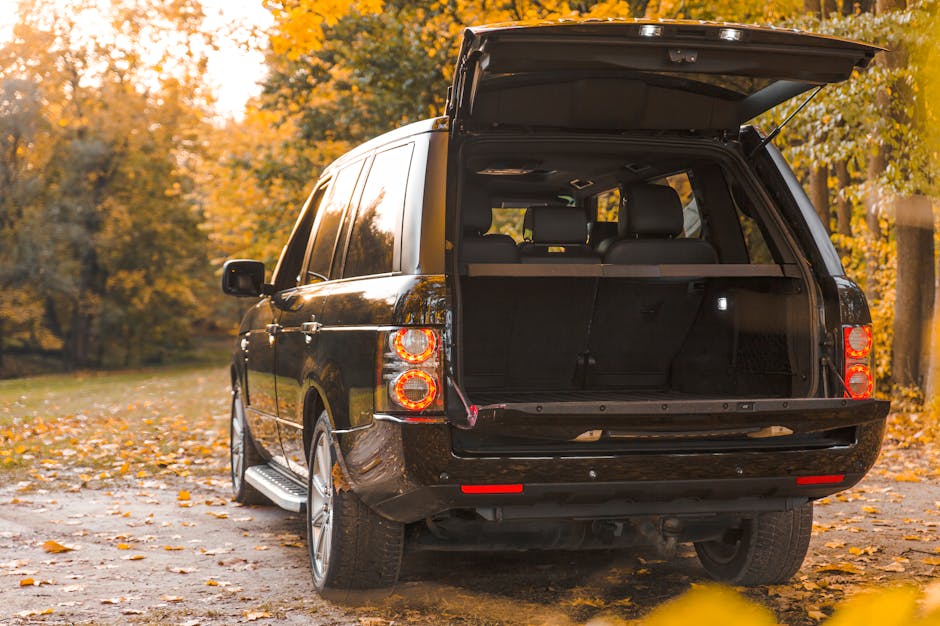Car with open trunk parked near Plitvice Entrance 2