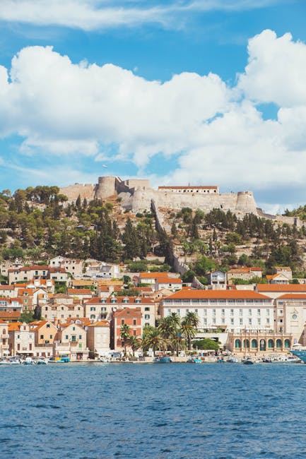 Panoramic view from Hvar Fortress (Fortica) over the town and sea