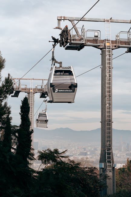 Widok z kolejki linowej Montjuïc na miasto i MNAC