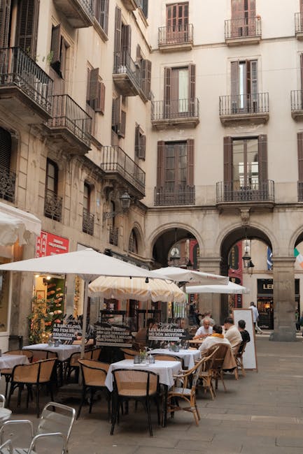Close-up of a café table in Barcelona's Gothic Quarter