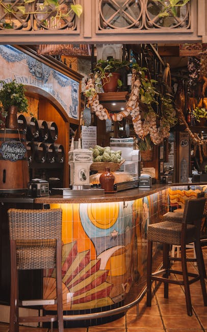 Restaurant interior with Spanish tiles and plants