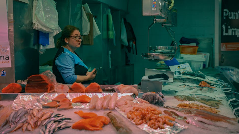 Banchi di pesce fresco al Mercado del Cabanyal